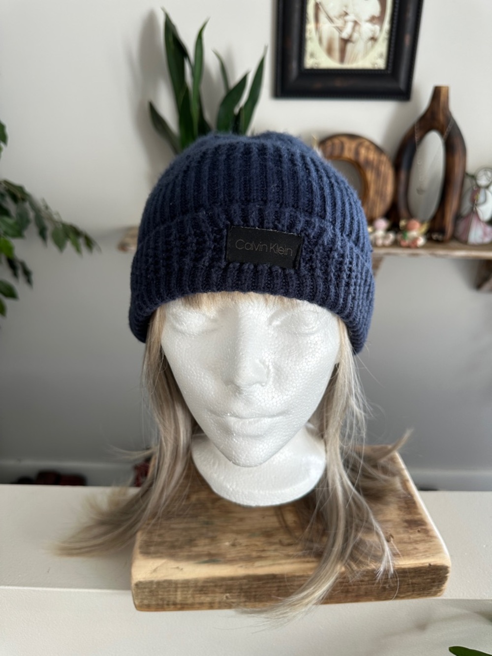 Calvin Klein Navy Ribbed Cuffed Knit Beanie
